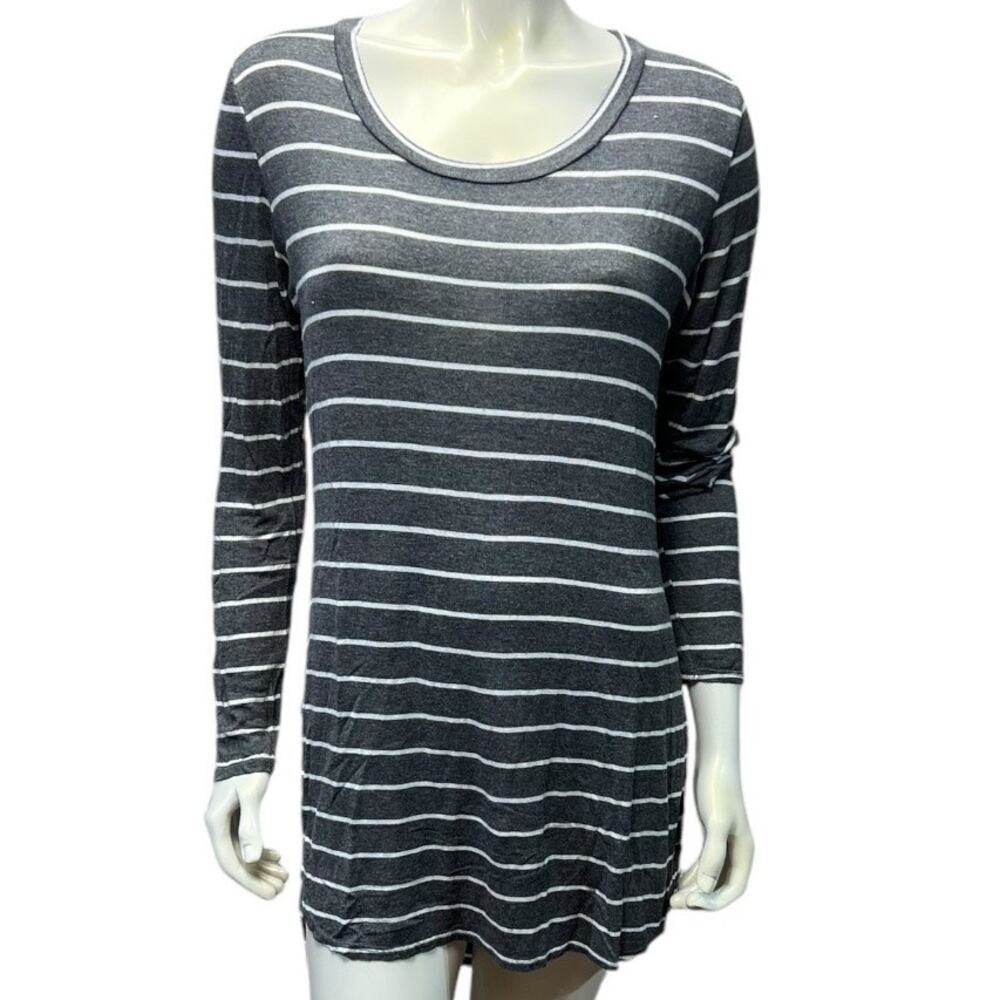 The Impeccable Pig Grey White Striped High Low Dress Size M Long Sleeve Casual